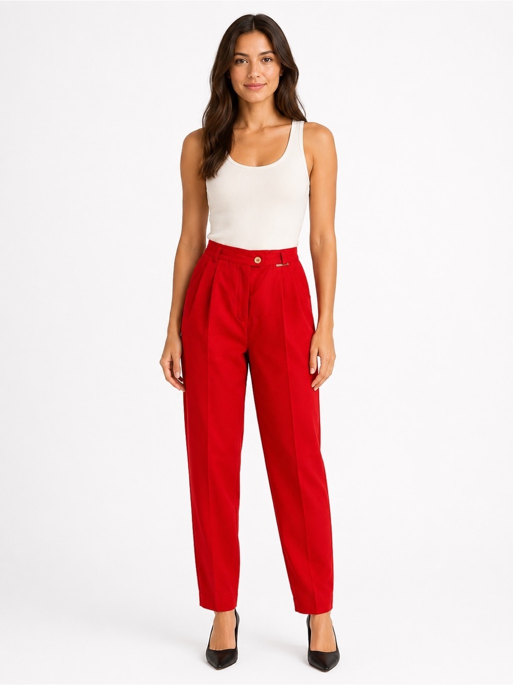 Vintage 80’s Geiger Austria Red Pure Wool Pleated Tapered Pants Women’s 38 US 8